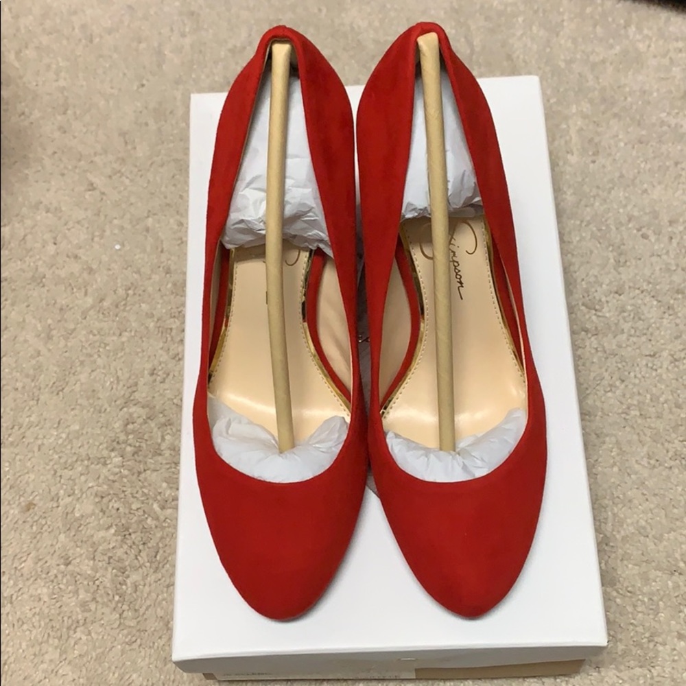 Brand new red suede Jessica Simpson chunky heels